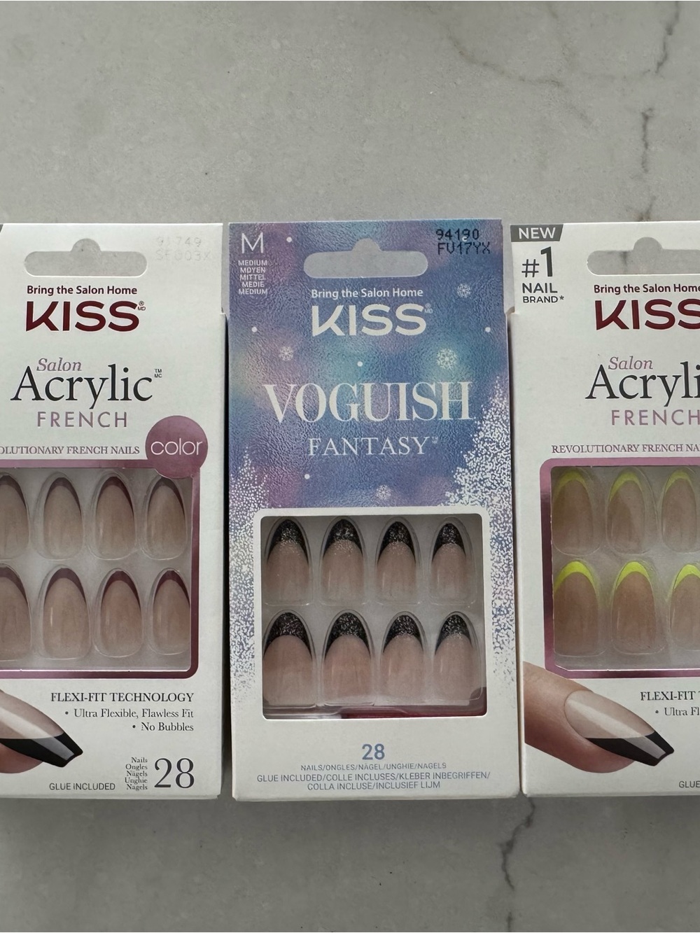 Kiss Acrylic French & VoguisH Fantasy Press-On Nails in Black, Pink, Yellow